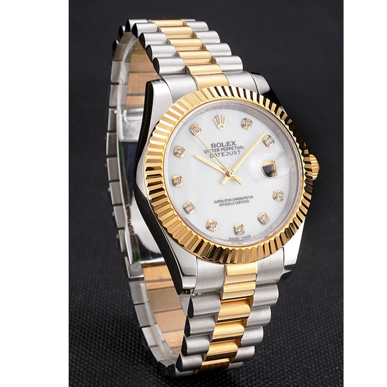 Aaa fake watches Swiss Rolex White Datejust Hour Bezel Two Tone Marks Stainless Gold Diamond Steel Dial Bracelet Case 0514